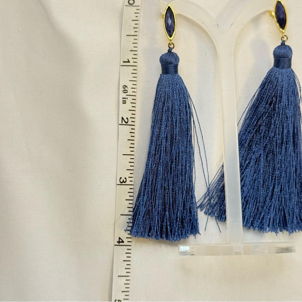 Gorjana Cobalt Blue Tassel Gold Tone Earrings - Picture 3 of 5